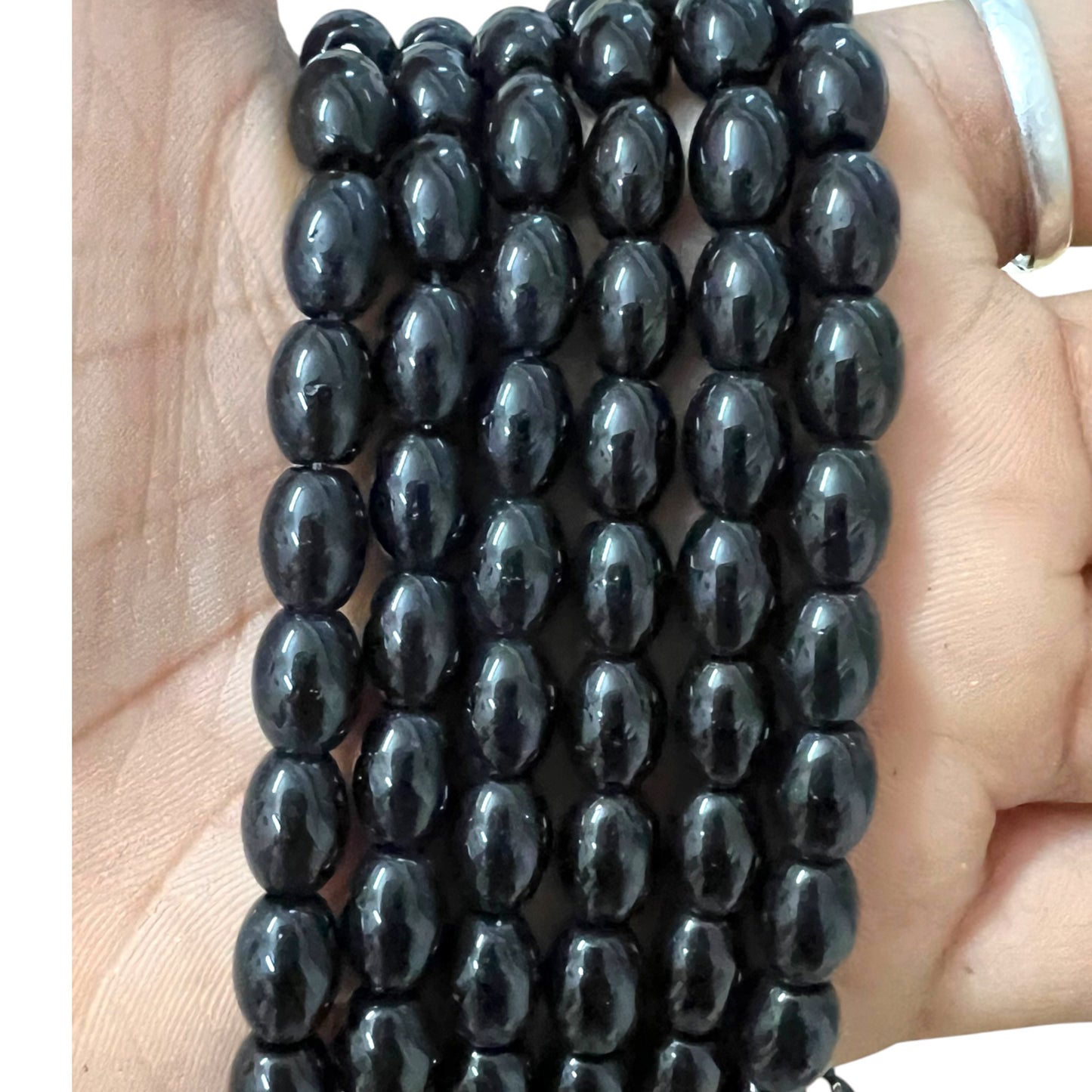 Black 6x8 Oval Glass Beads For Jewellery Making