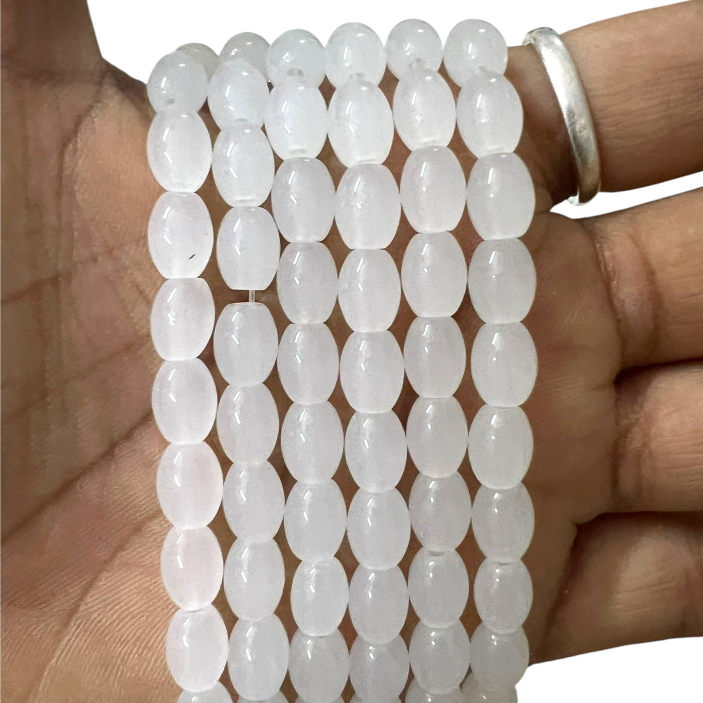 White 6x8 Oval Glass Beads For Jewellery Making