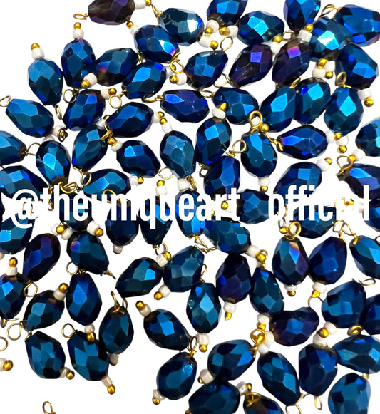 Blue Metal Drop Hanging Beads 6x8mm