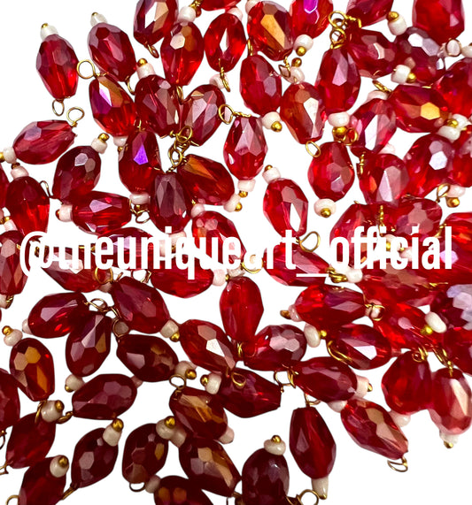 Red Metal Drop Hanging Beads 6x8mm