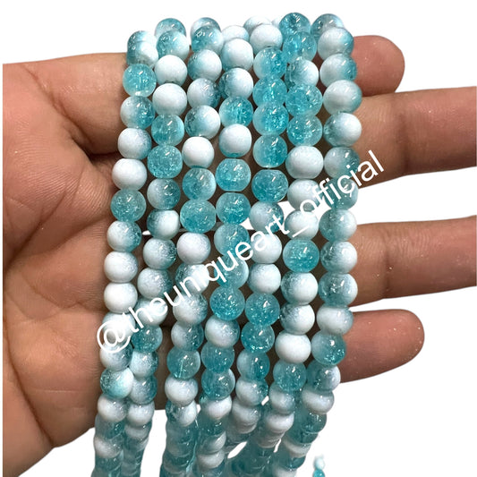 6mm Aqua Crackle Beads - 1 String