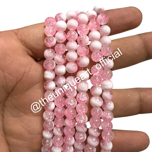 6mm Baby Pink Crackle Beads - 1 String