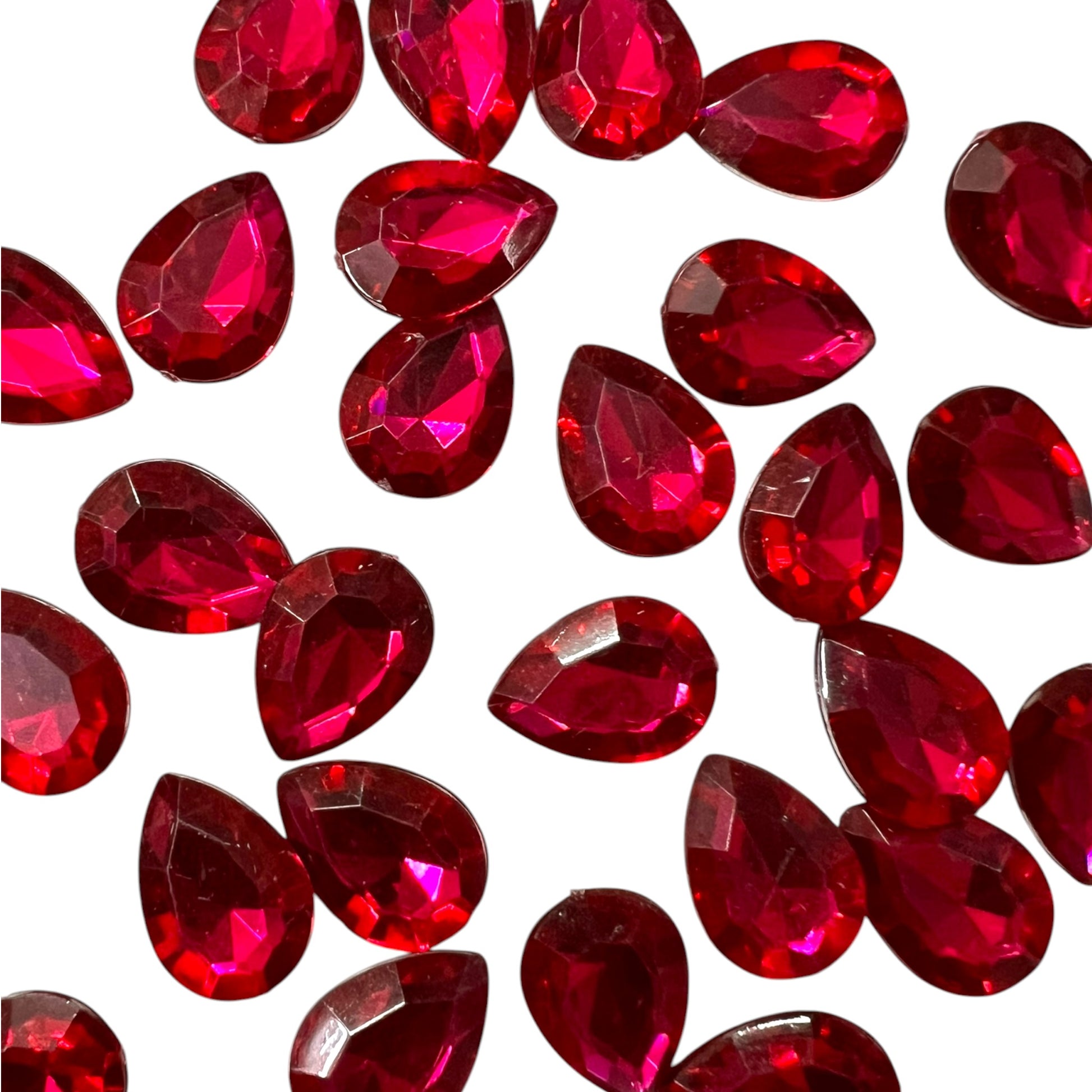 Pack of faceted dark rani pink 10x14mm oval acrylic stone beads with shiny crystal-cut edges for jewelry making and craft projects