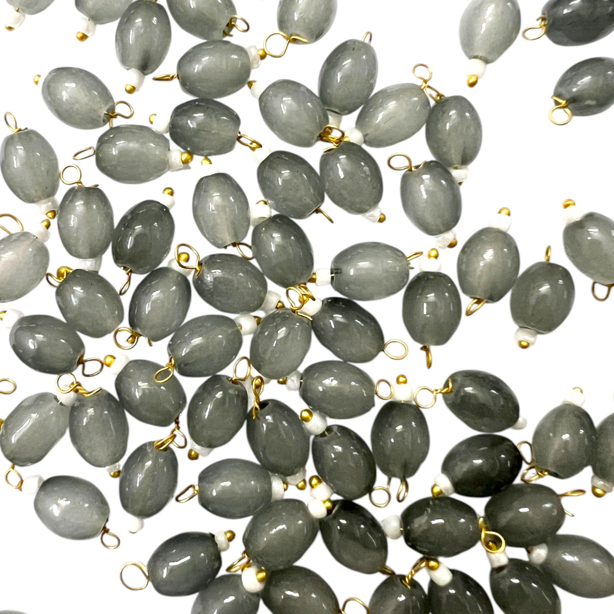 Grey Oval Hanging Beads 6x8mm for jewellery making