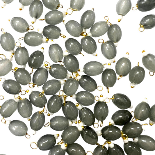 Grey Oval Hanging Beads 6x8mm for jewellery making