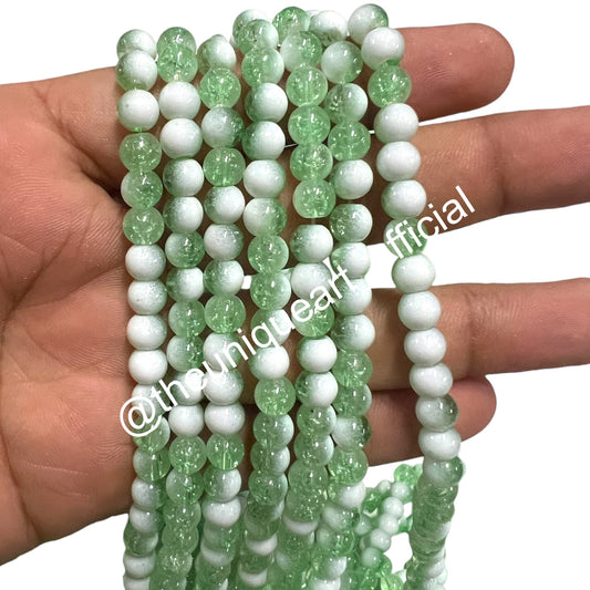 6mm Light Green Crackle Beads - 1 String