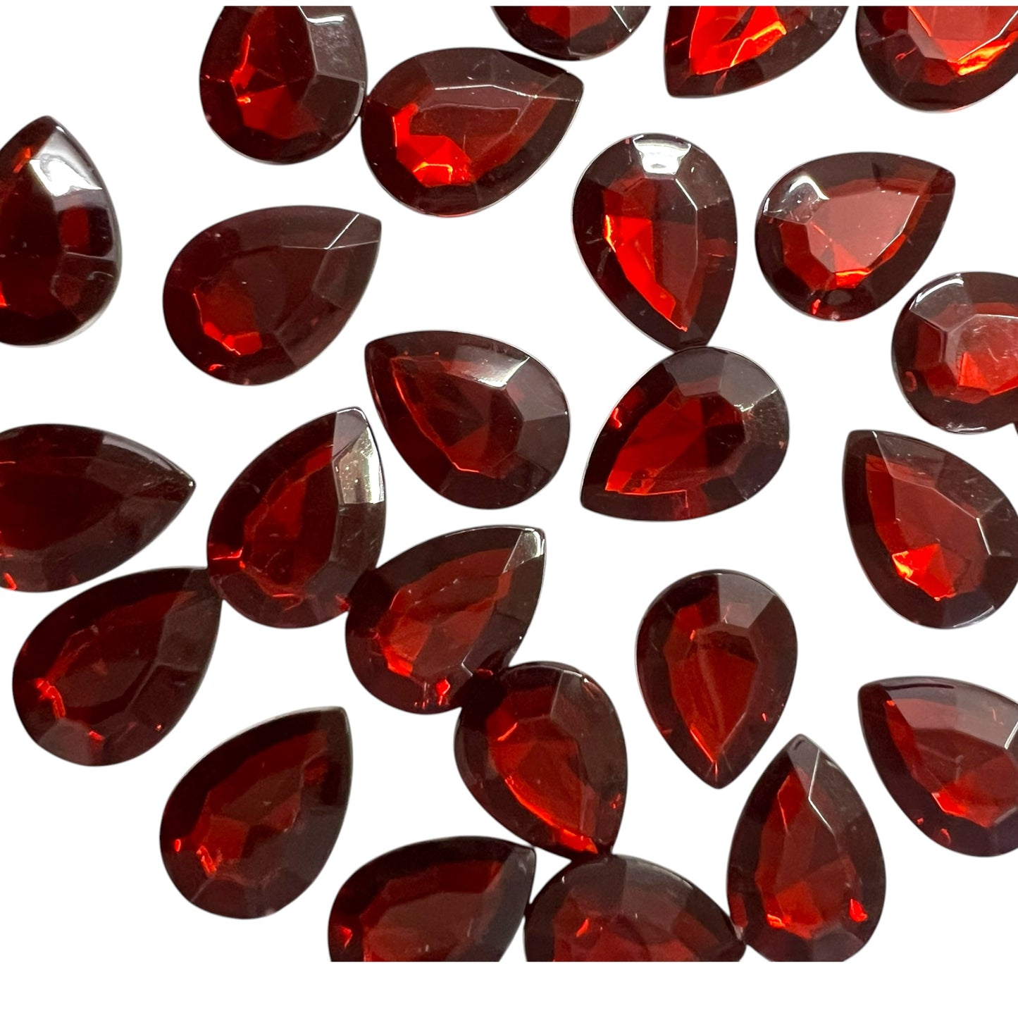 Pack of faceted maroon 10x14mm oval acrylic stone beads with shiny crystal-cut edges for jewelry making and craft projects