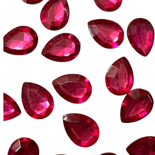 Pack of faceted pink 13x18mm teardrop acrylic stone beads with shiny crystal-cut edges for jewelry making and craft projects