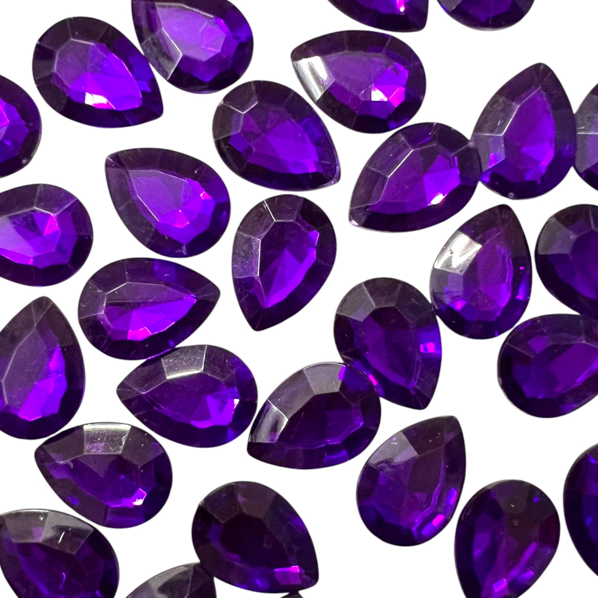Pack of faceted purple 10x14mm oval acrylic stone beads with shiny crystal-cut edges for jewelry making and craft projects