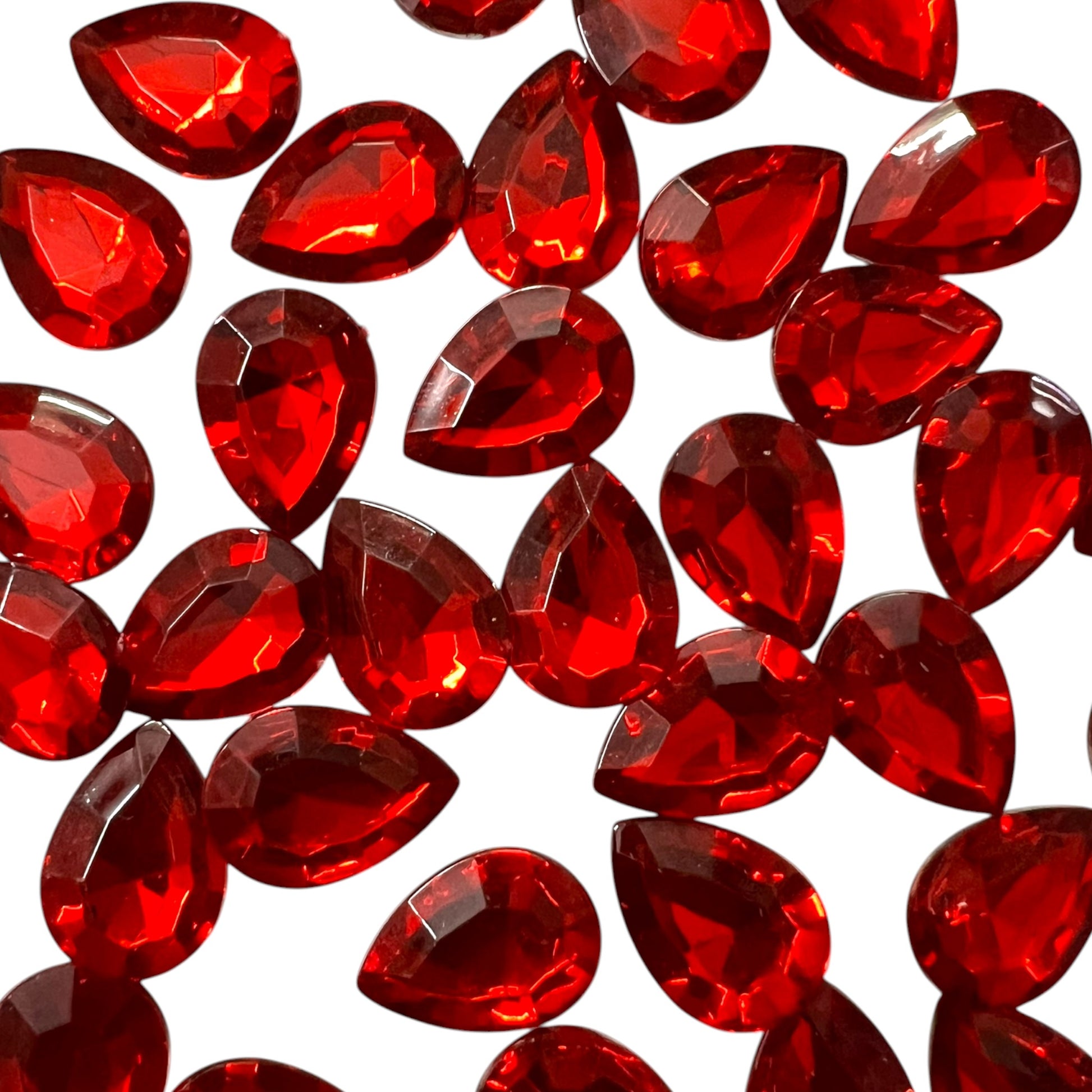 Pack of faceted red 10x14mm oval acrylic stone beads with shiny crystal-cut edges for jewelry making and craft projects