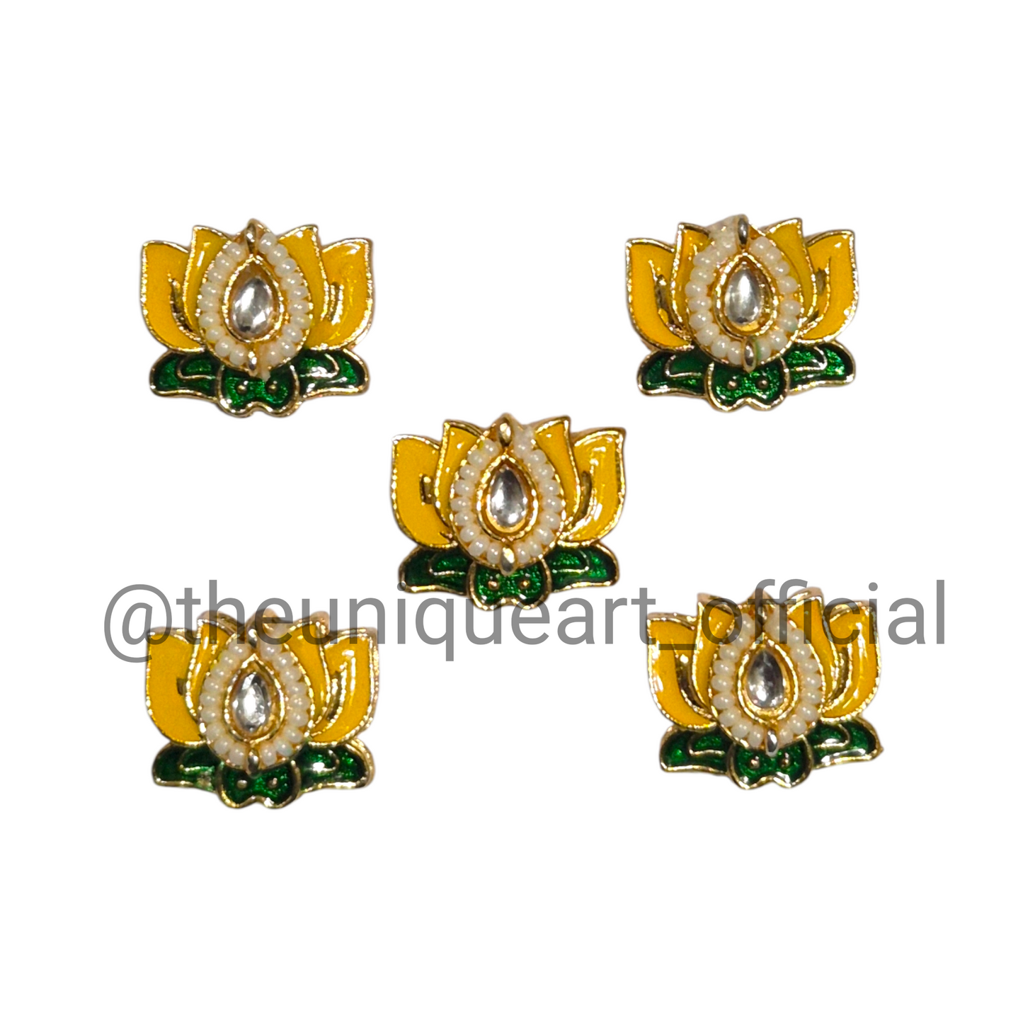 3D Lotus Yellow & Green with Glass Beads