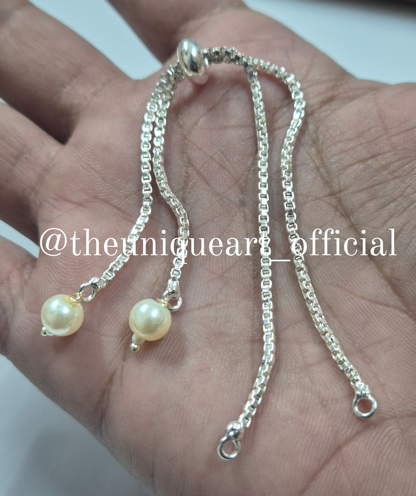 Silver Bracelet Round Pearl Bead Chain