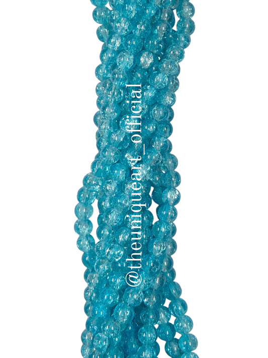 Light Blue Crackle Glass Beads 8mm