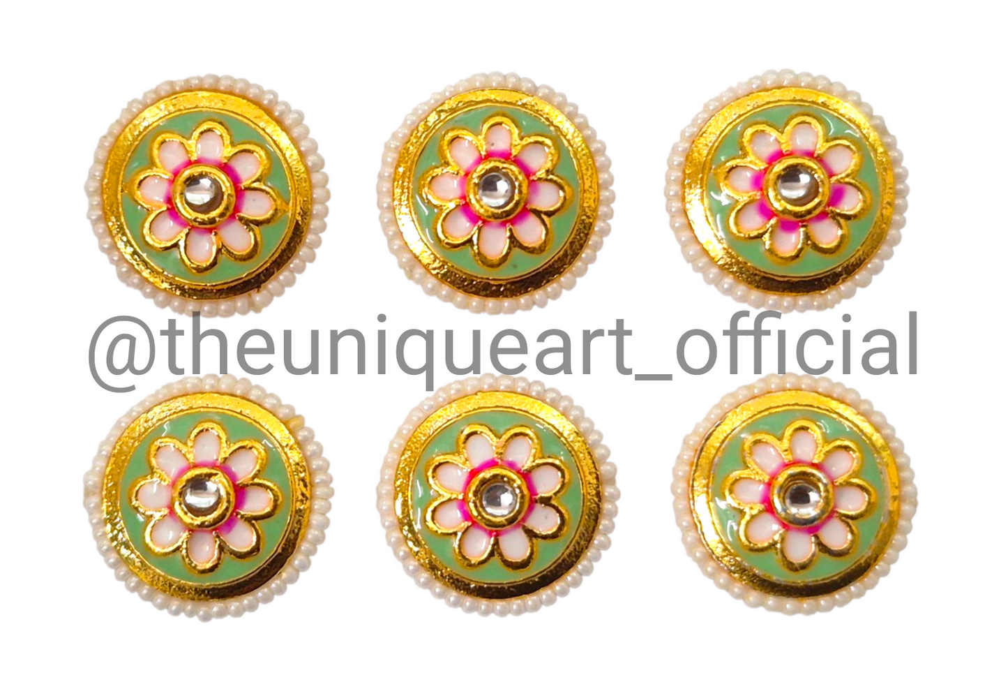 Round Minkari Pastel Green with Glass Beads