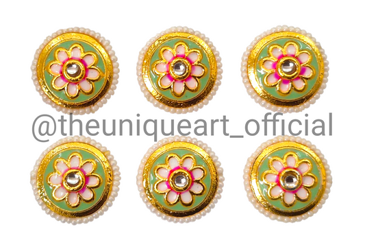 Round Minkari Pastel Green with Glass Beads