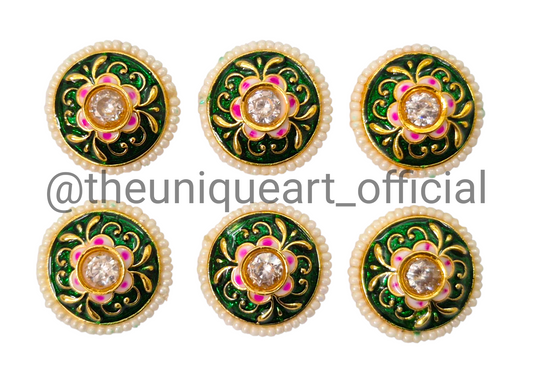Round Minkari Green & Rani with Glass Beads