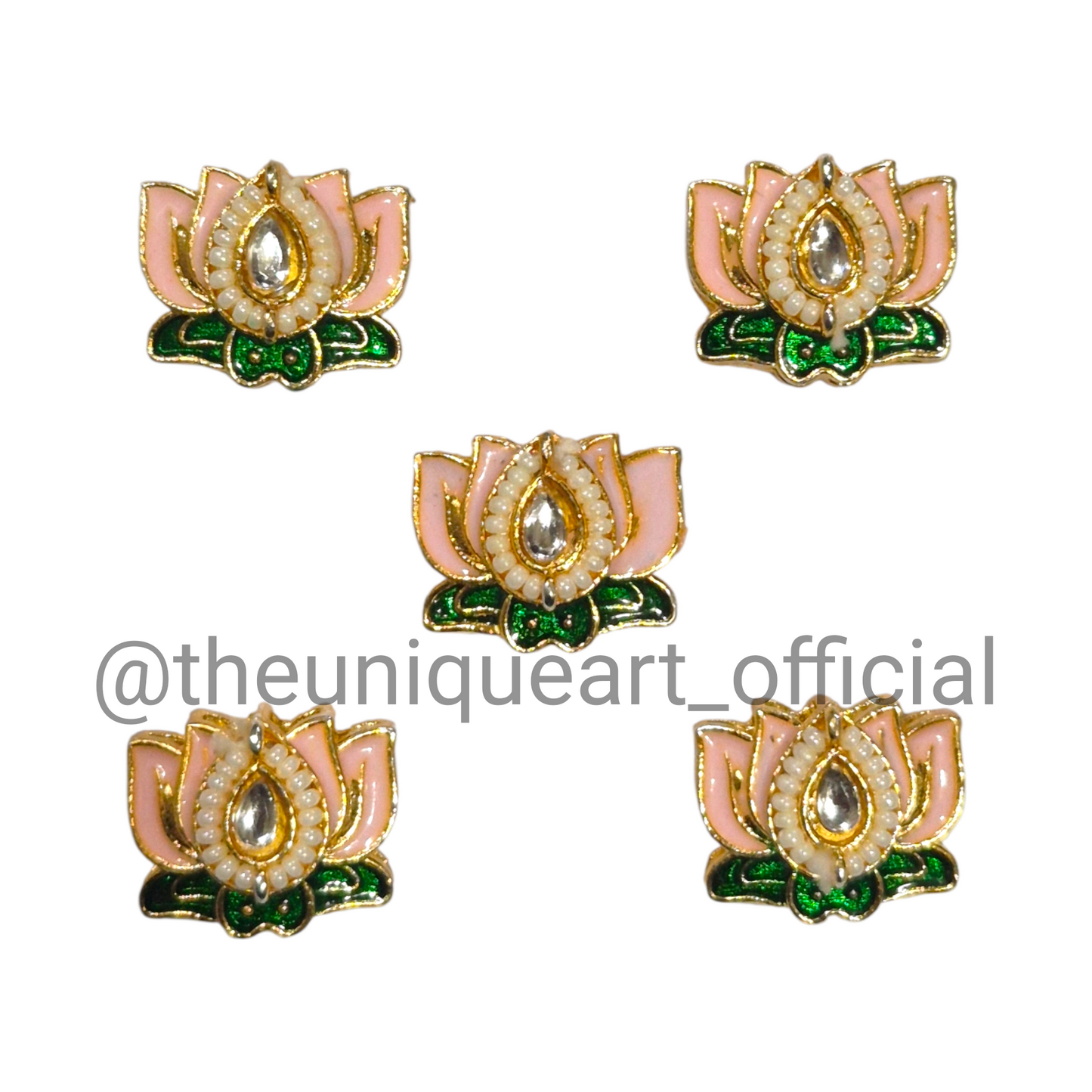 3D Lotus Pink & Green with Glass Beads
