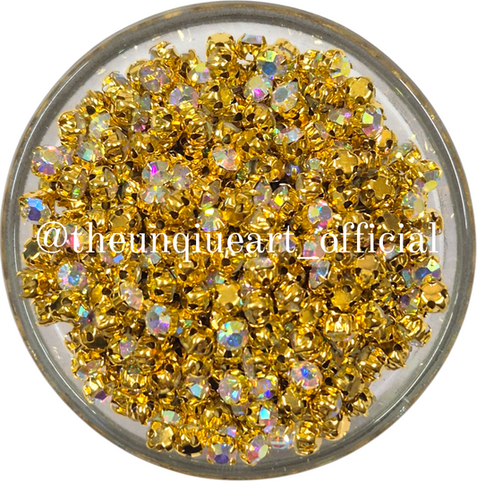 Rainbow Small Round Clip Stones With Golden Base