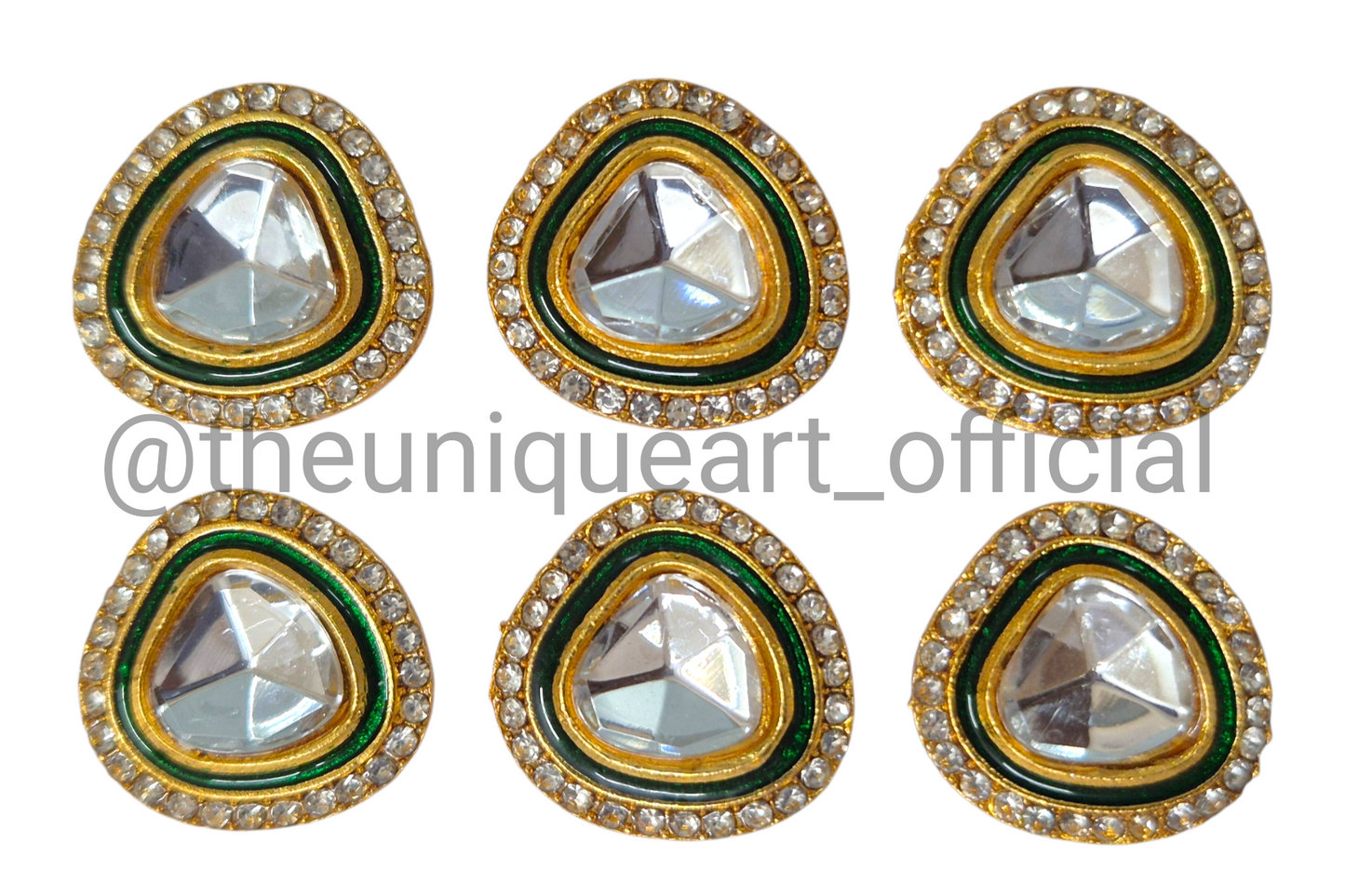 Curve Traingle Green With Glass Chatons