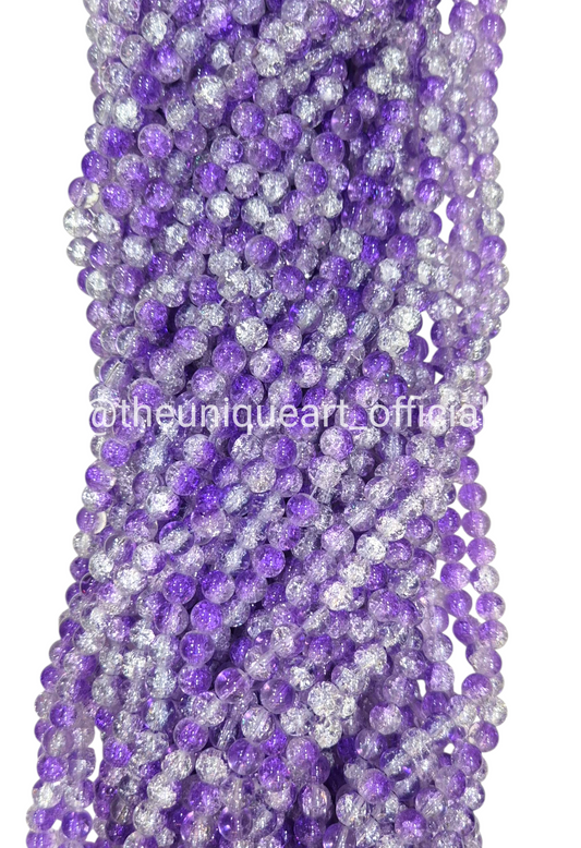 Purple Crackle Glass Beads 8mm (W&P)