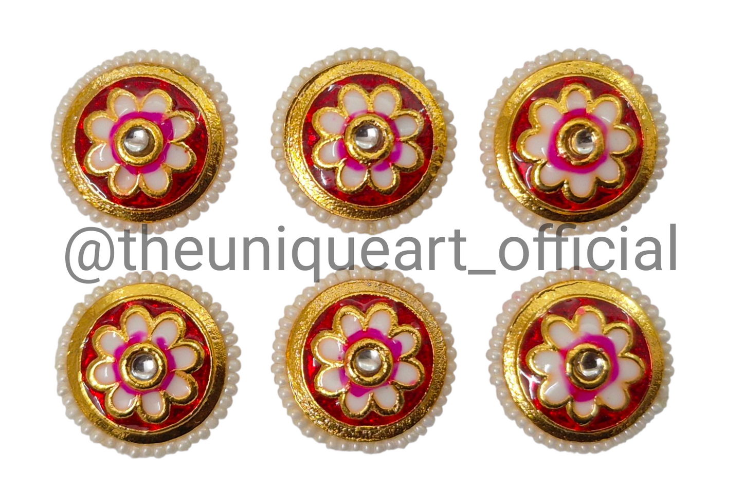 Round Minkari Red & Rani Pink with Glass Beads