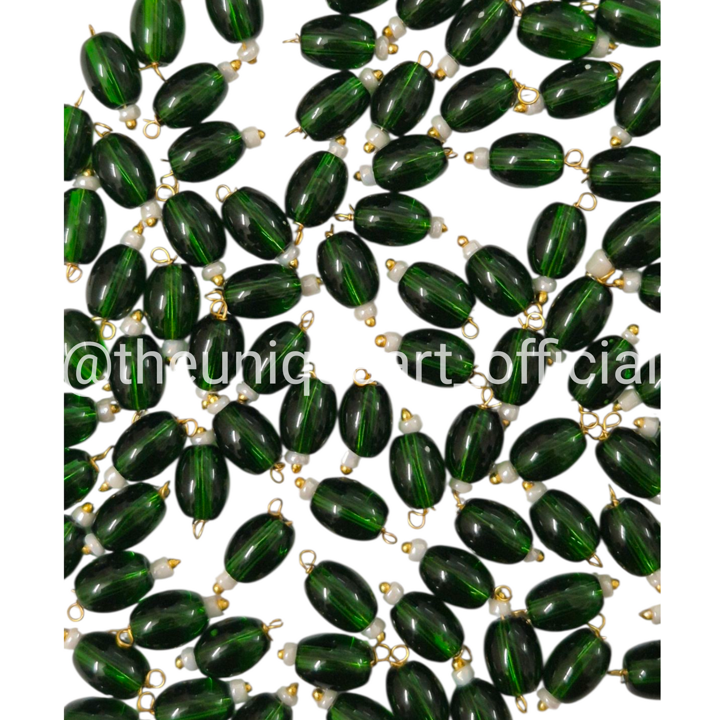 Dark Green Oval Hanging Beads 6x8mm