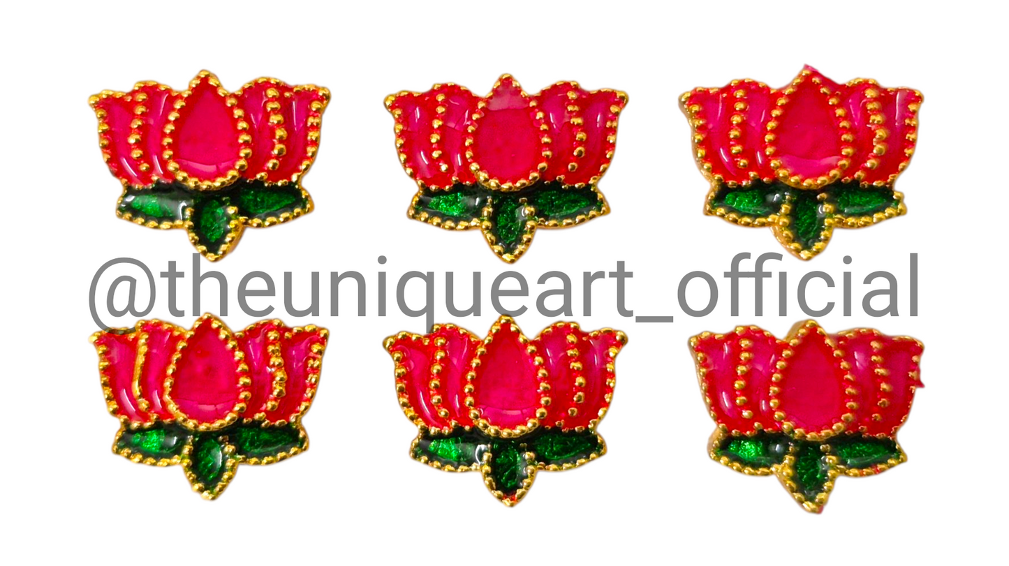 3D Dot Meena Lotus Rani & Green Leaf