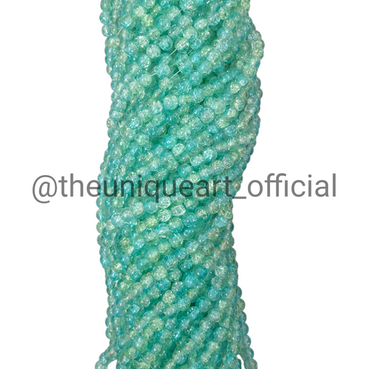 Multi Sea Green & Pastel Yellow Crackle Glass Beads 8mm