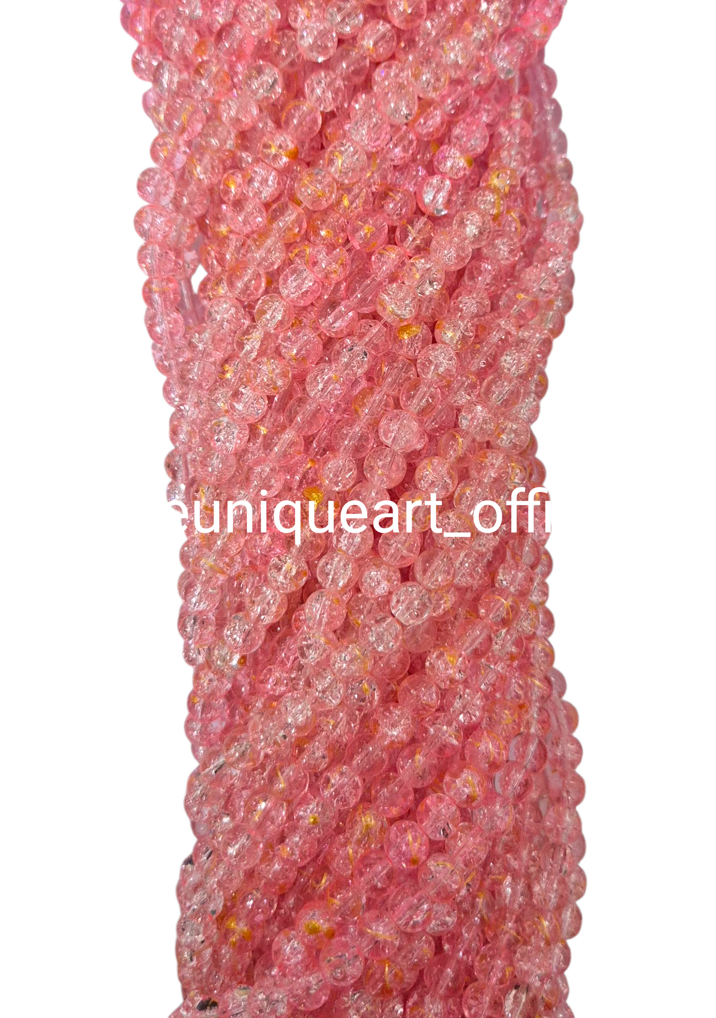 Dual L Pink Crackle Glass Beads 8mm