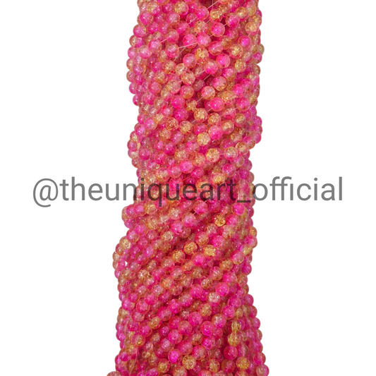 Multi Dark Pink & Golden Beige Crackle Glass Beads 8mm