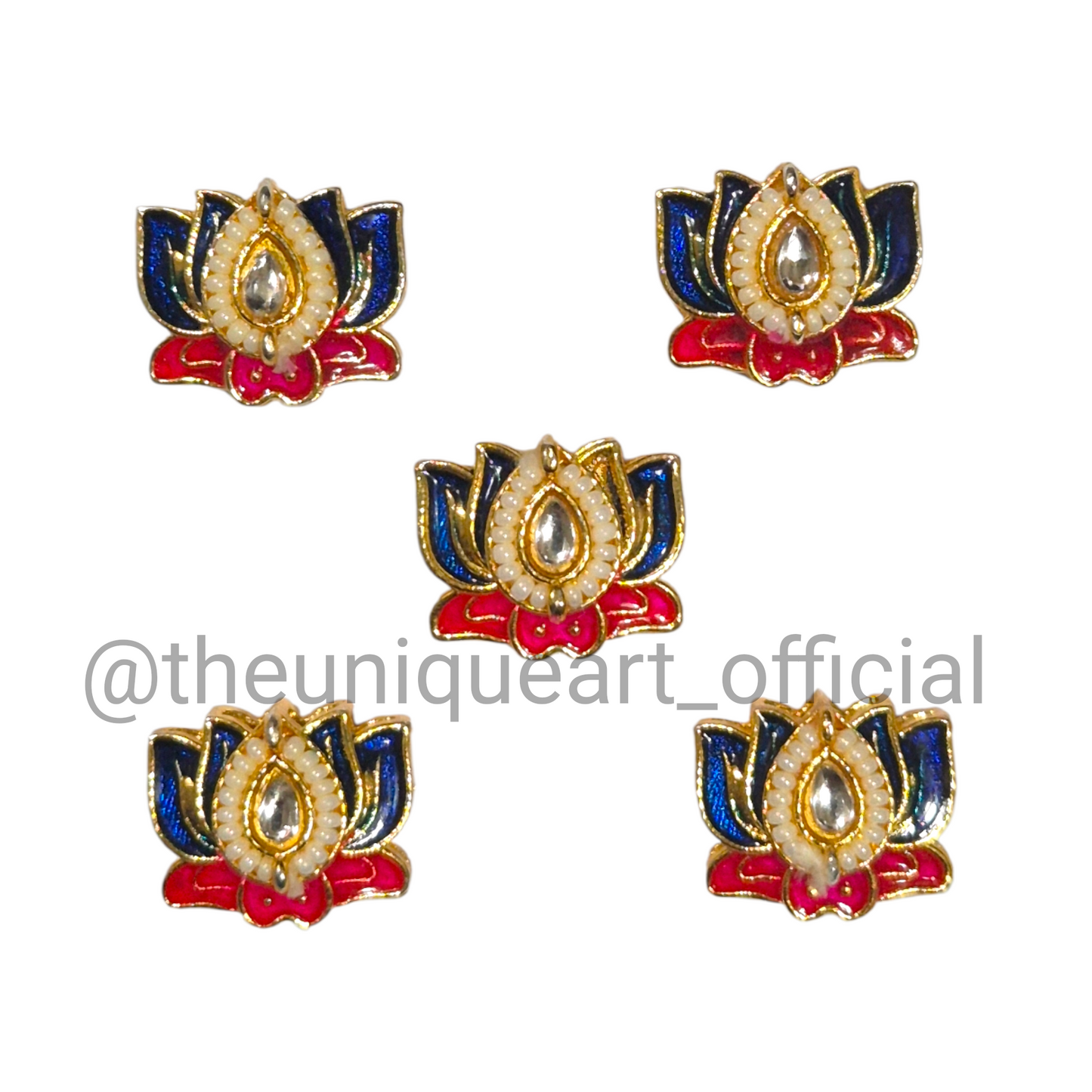 3D Lotus Navy Blue & Rani with Glass Beads