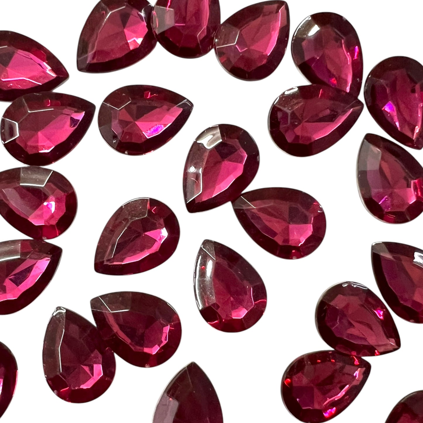 Pack of faceted wine 10x14mm oval acrylic stone beads with shiny crystal-cut edges for jewelry making and craft projects