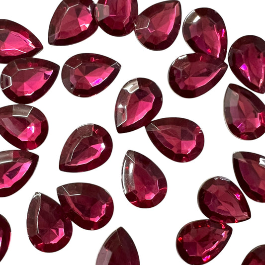 Pack of faceted wine 10x14mm oval acrylic stone beads with shiny crystal-cut edges for jewelry making and craft projects